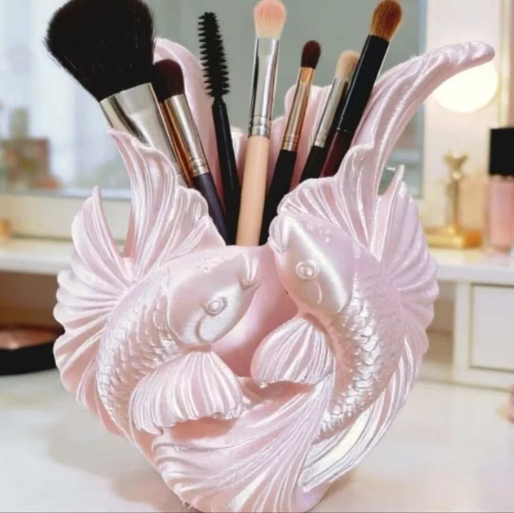 Pink Fish Sculptural Makeup Brush Holder - Home Accents